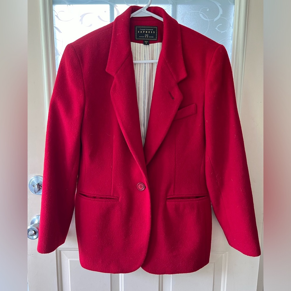 Express vintage red wool one button blazer size M. Two front pockets fully lined
